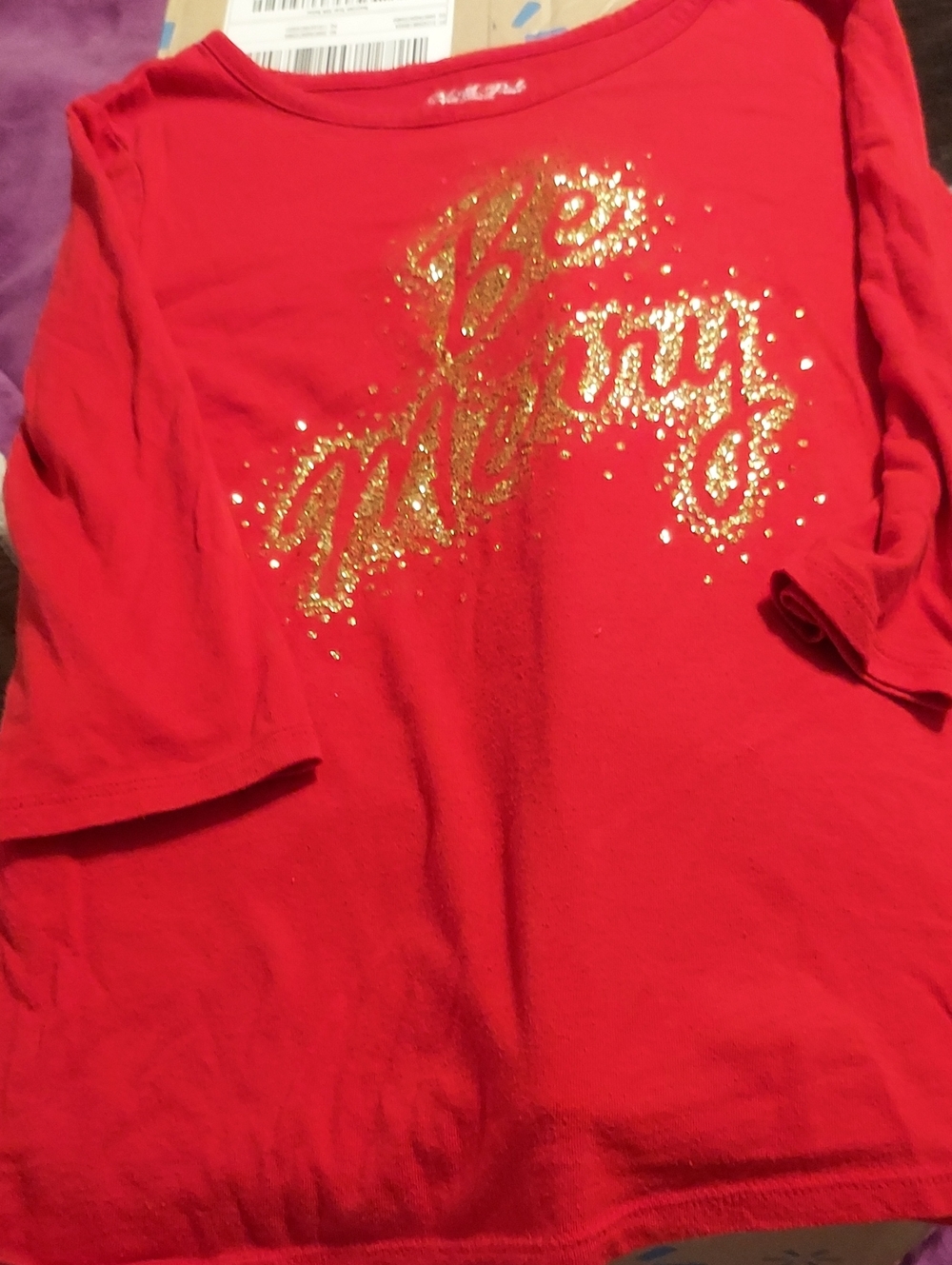 Aeropostale Red Long Sleeve Tee with Gold Glitter Script